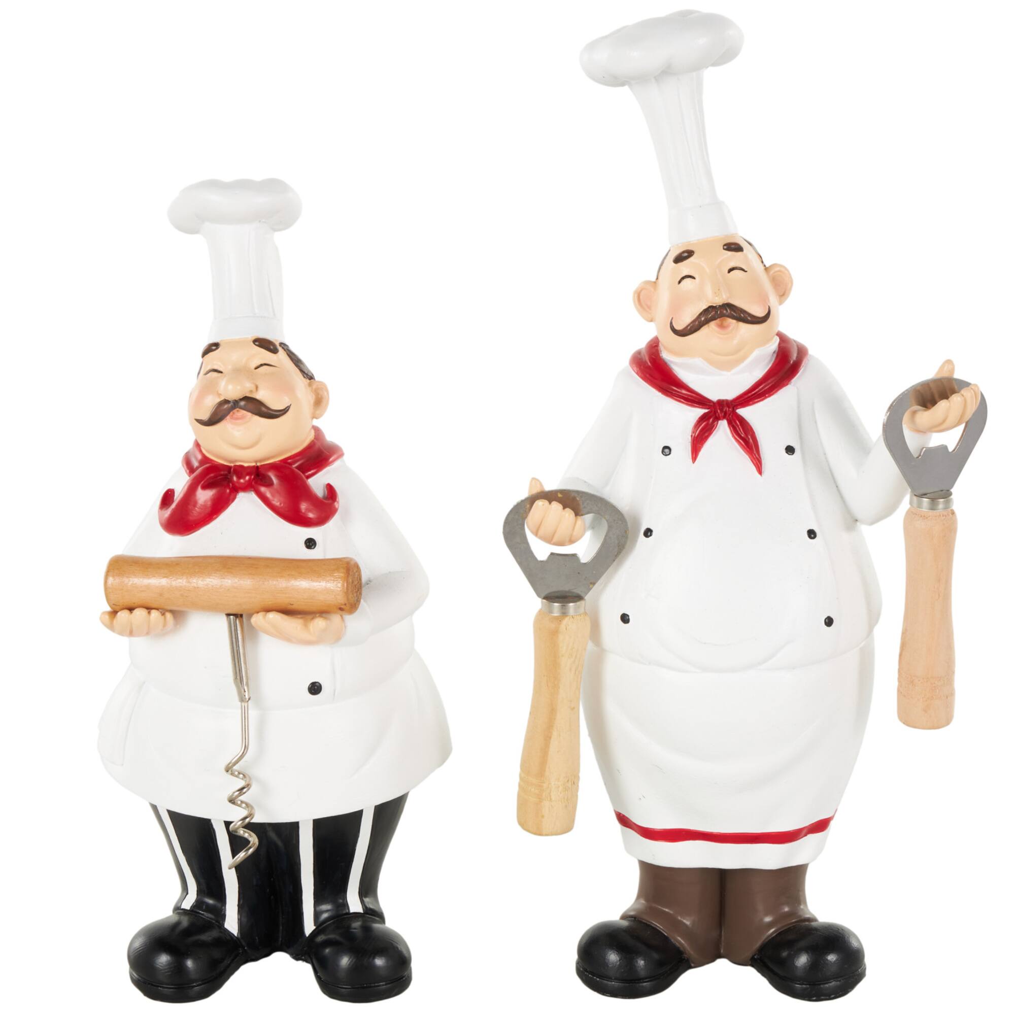 White Chef Kitchen Bottle Opener Holder Sculpture Set with Beer & Wine Bottle Accessories